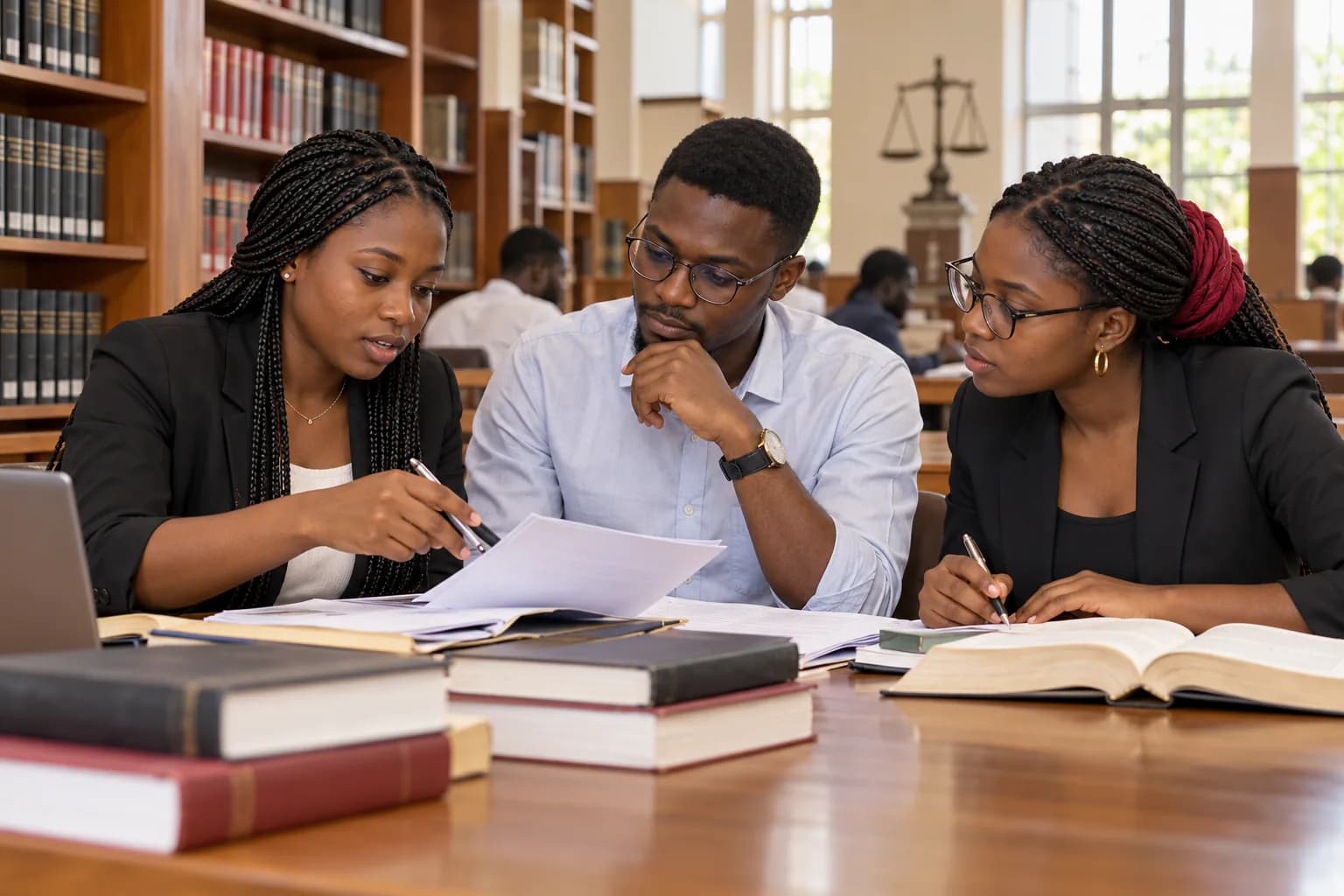 Illustration : étudiants en sciences juridiques étudiant un dossier